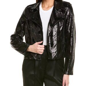 KARL LAGERFELD PARIS Women's Sequined Moto Jacket w/zip pockets NWT